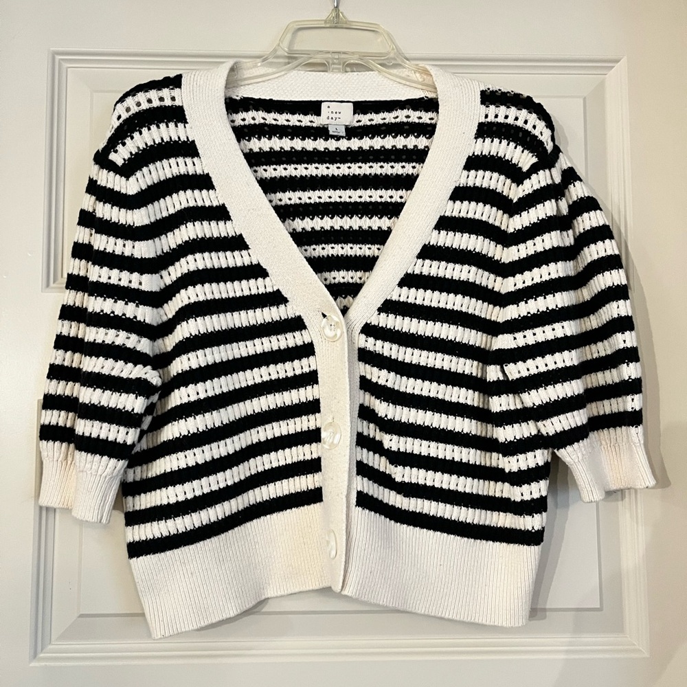 a new day Black and White Striped Cardigan